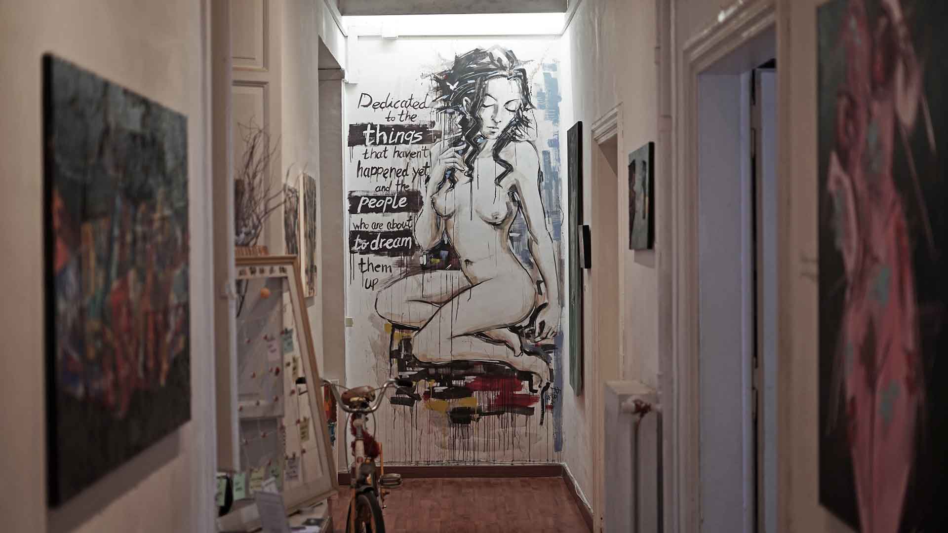 A mural by Boban Pezov in the hallway